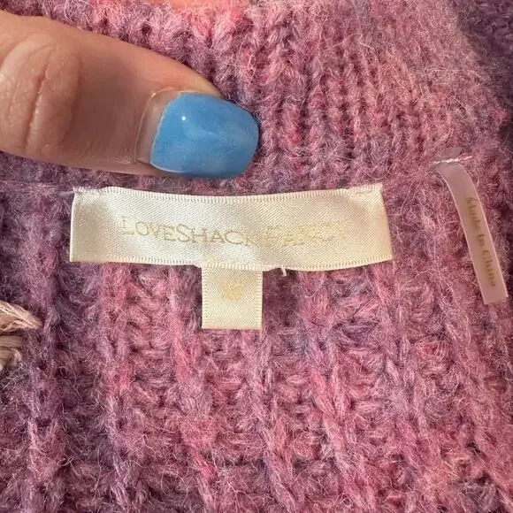 LoveShackFancy Ridge Sweater Floral Embroidered Balloon Sleeve Chunky Knit Berry - Picture 13 of 16